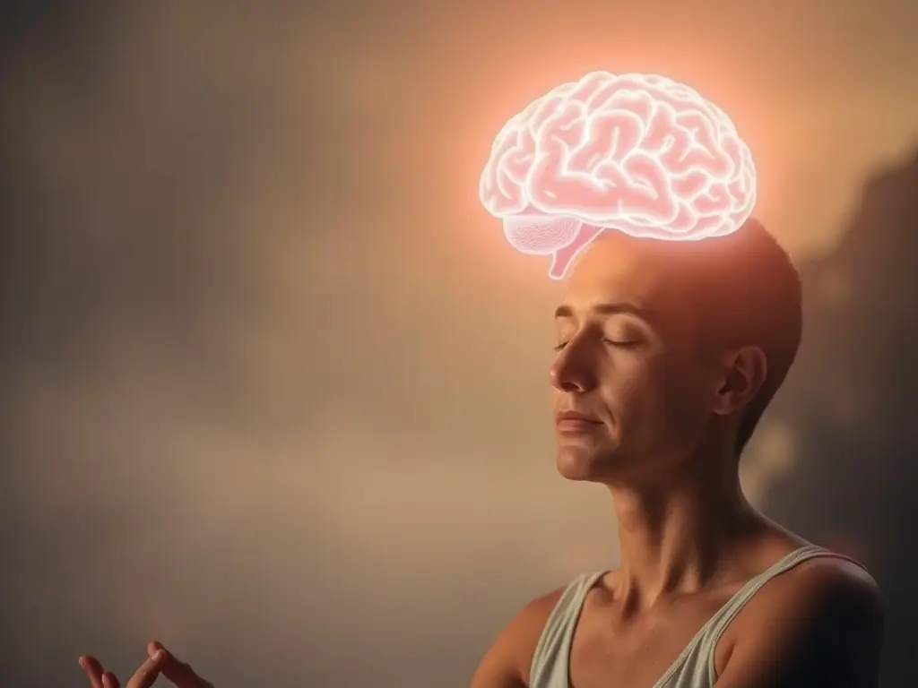 An image of a person meditating with a glowing brain overlay, representing improved memory and cognitive function through supplementation.